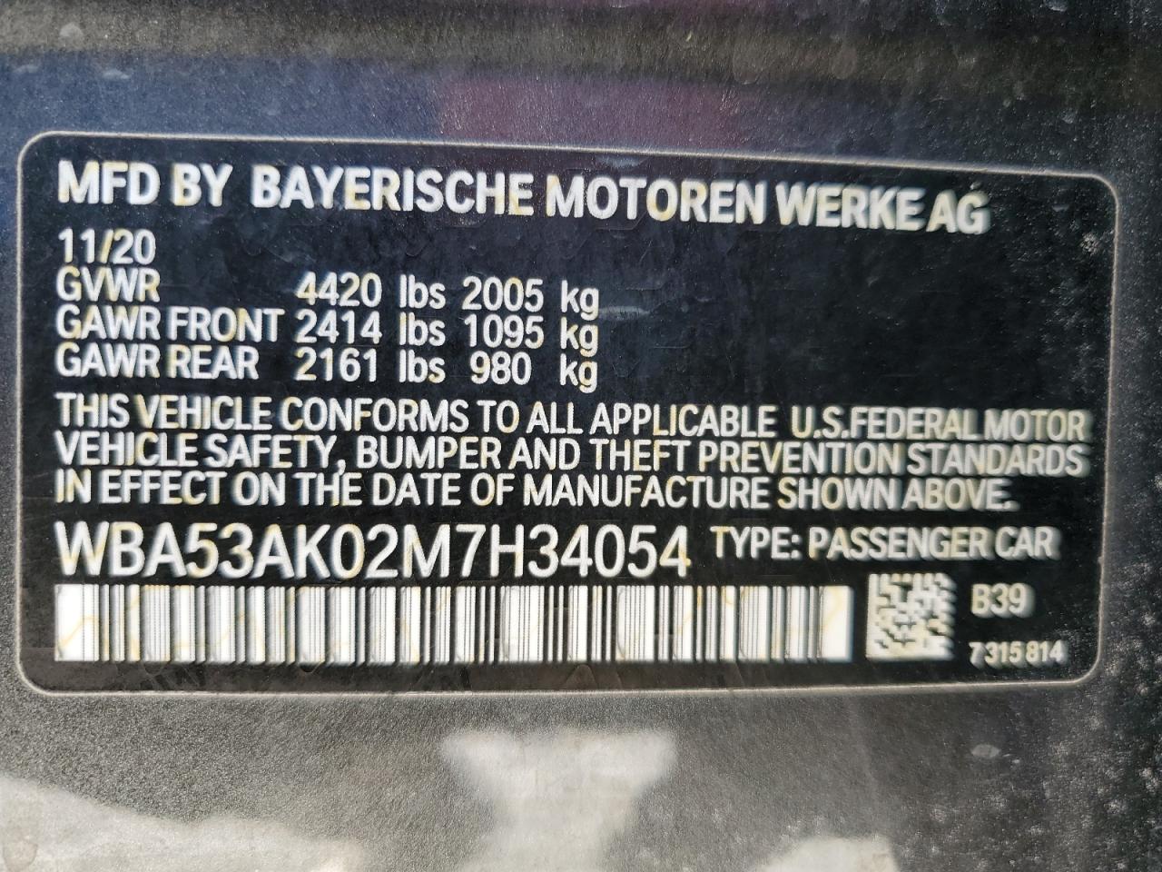 2021 BMW 228I VIN: WBA53AK02M7H34054 Lot: 78423284