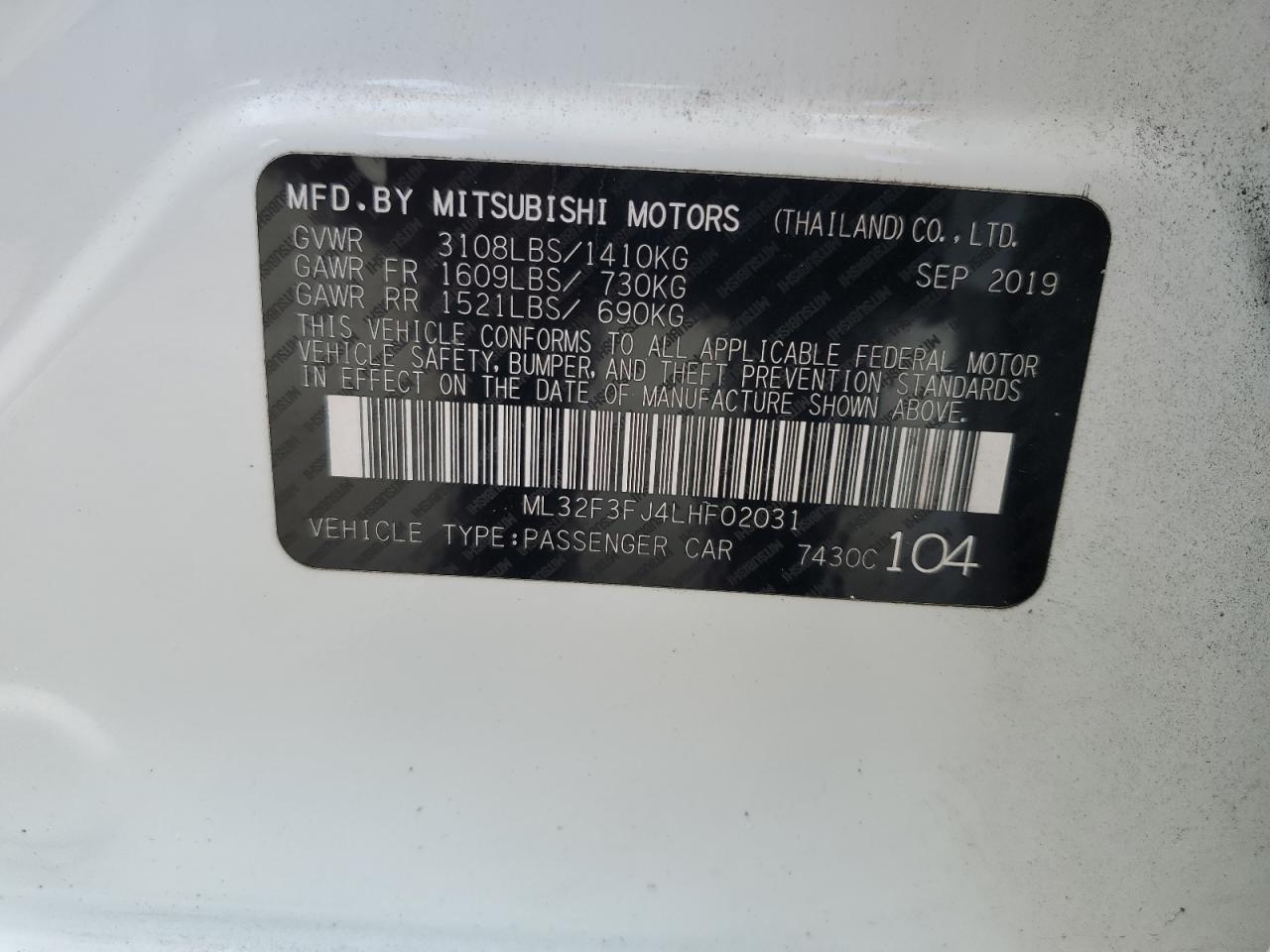 2020 Mitsubishi Mirage G4 Es VIN: ML32F3FJ4LHF02031 Lot: 74426574