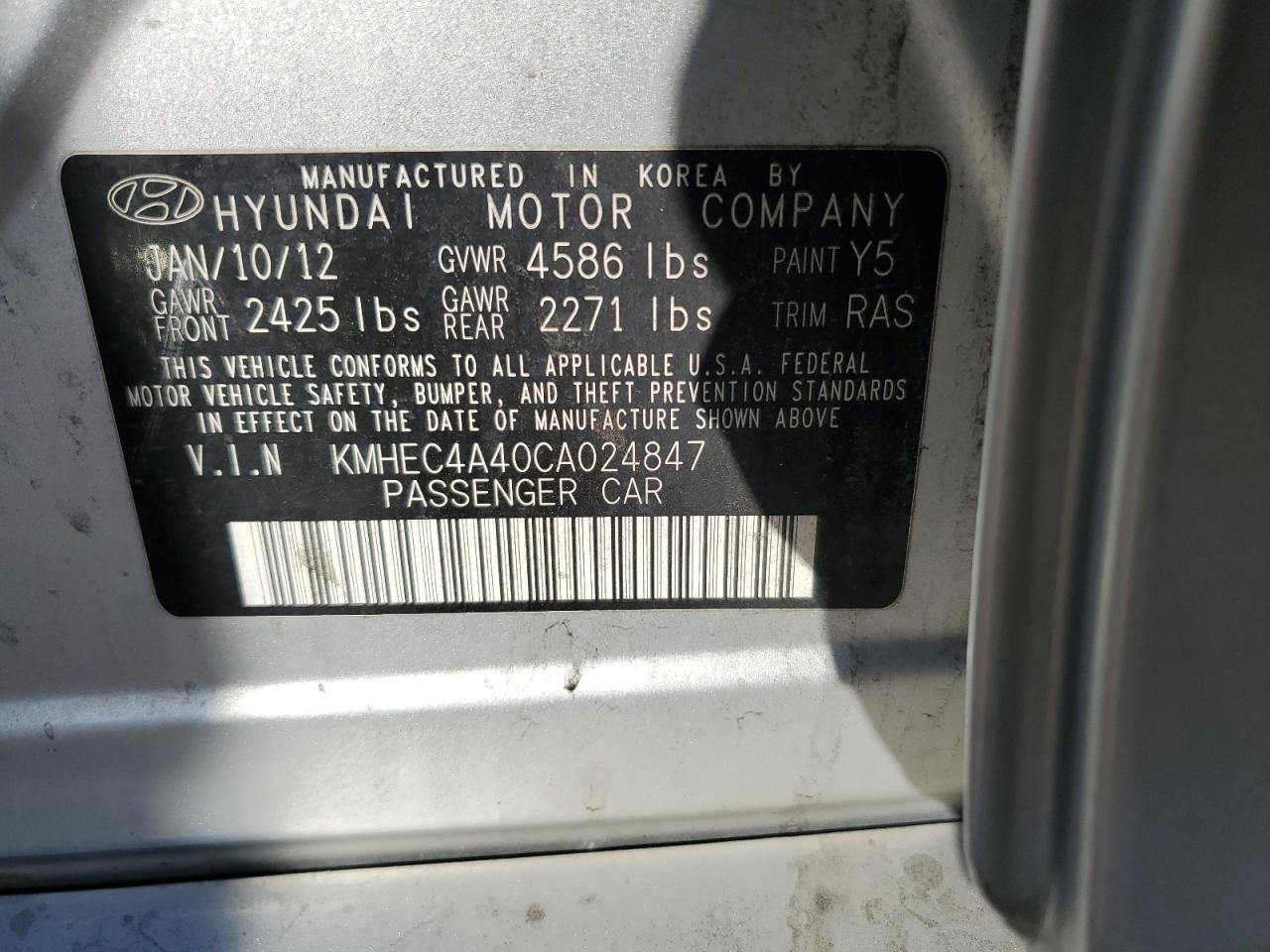 KMHEC4A40CA024847 2012 Hyundai Sonata Hybrid