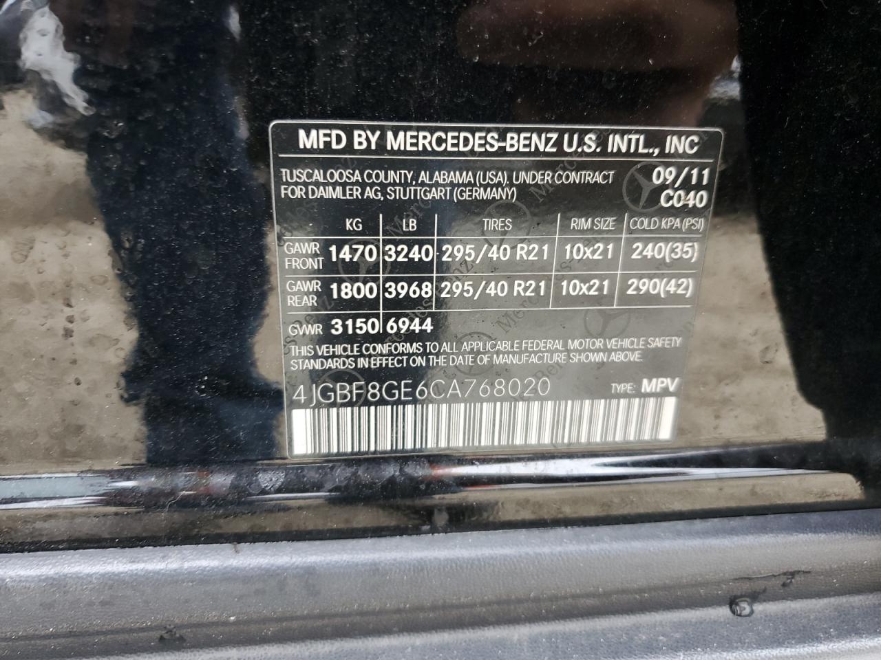 4JGBF8GE6CA768020 2012 Mercedes-Benz Gl 550 4Matic