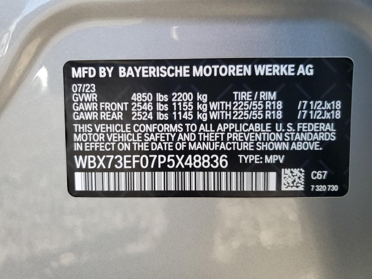 2023 BMW X1 xDrive28I VIN: WBX73EF07P5X48836 Lot: 76845534