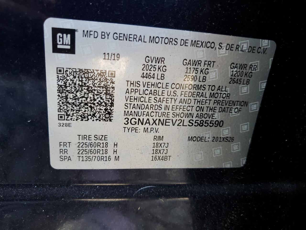 2020 Chevrolet Equinox Premier VIN: 3GNAXNEV2LS585590 Lot: 73650194