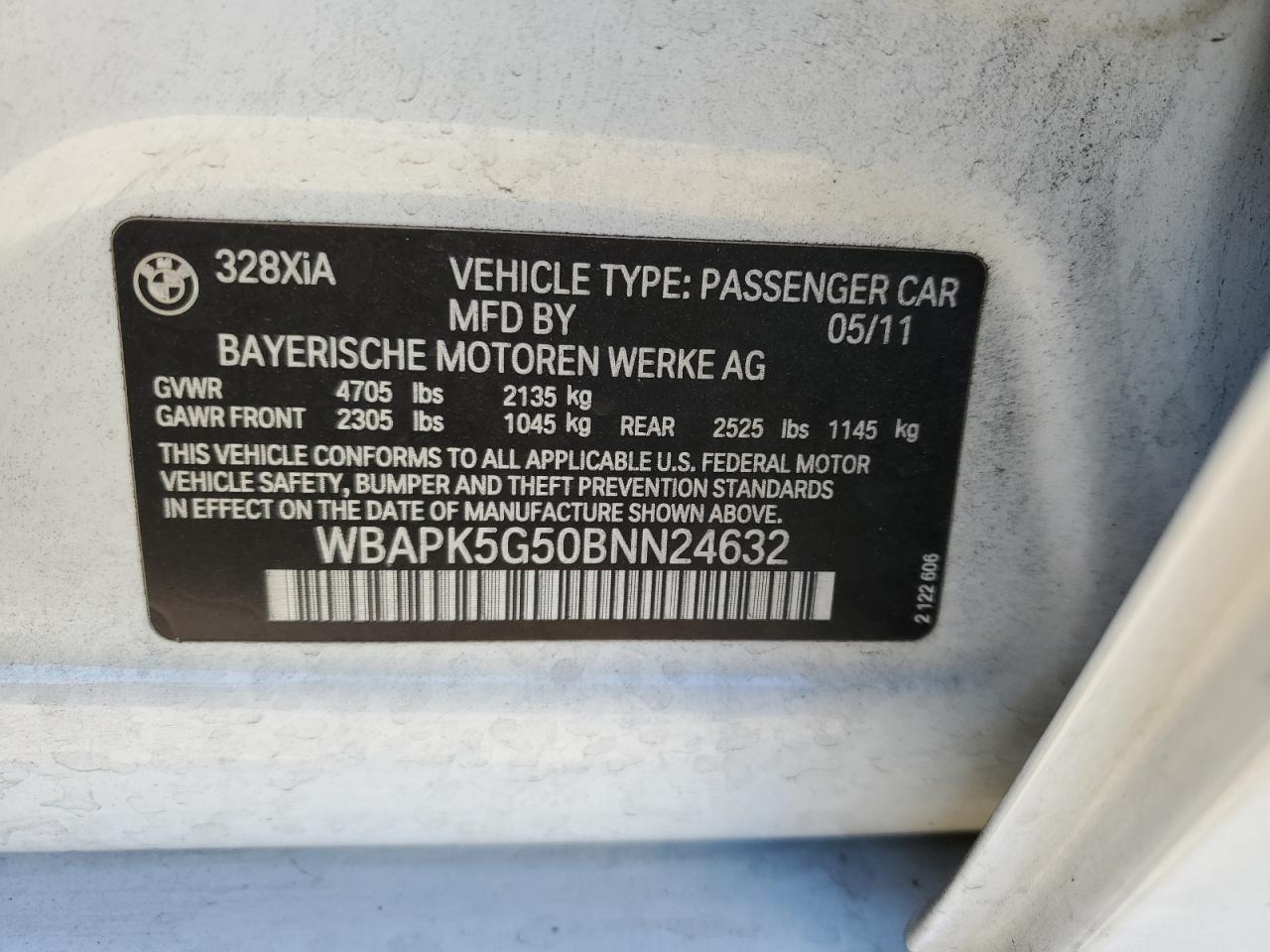 WBAPK5G50BNN24632 2011 BMW 328 Xi Sulev