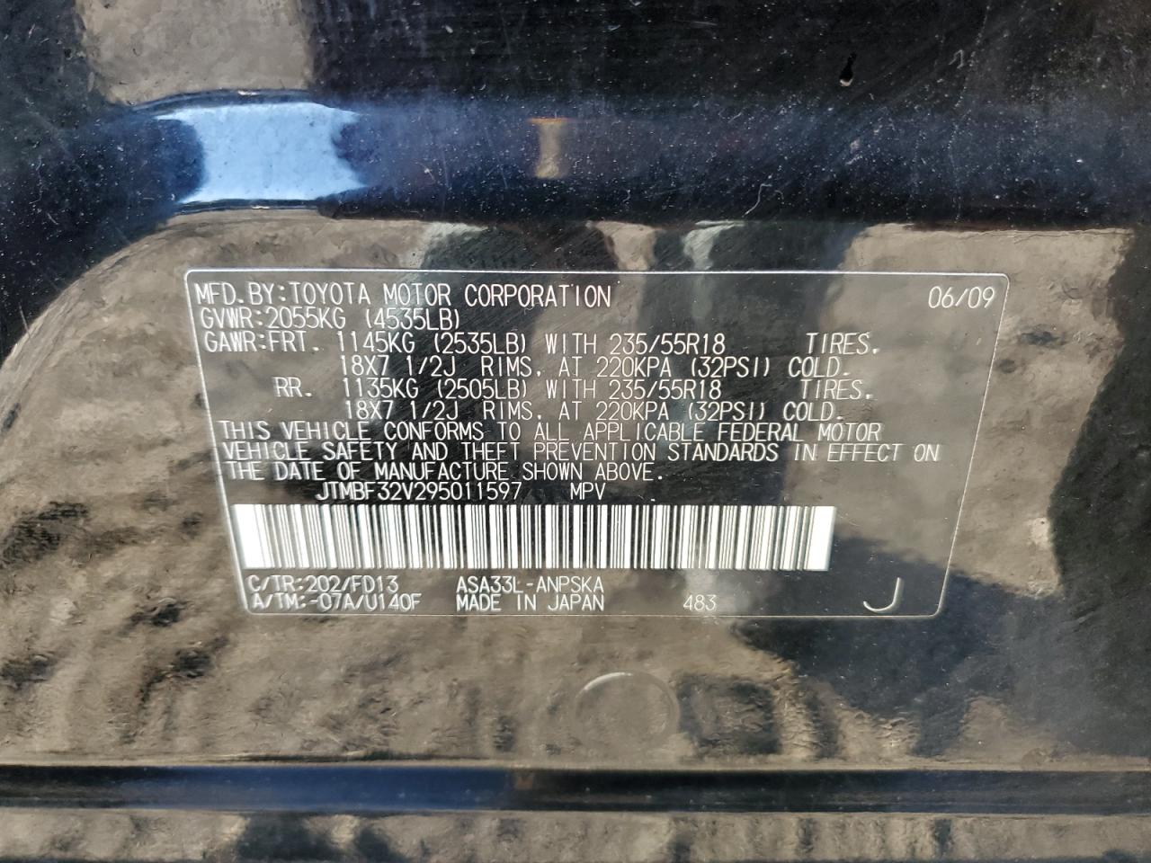 2009 Toyota Rav4 Sport VIN: JTMBF32V295011597 Lot: 75558444