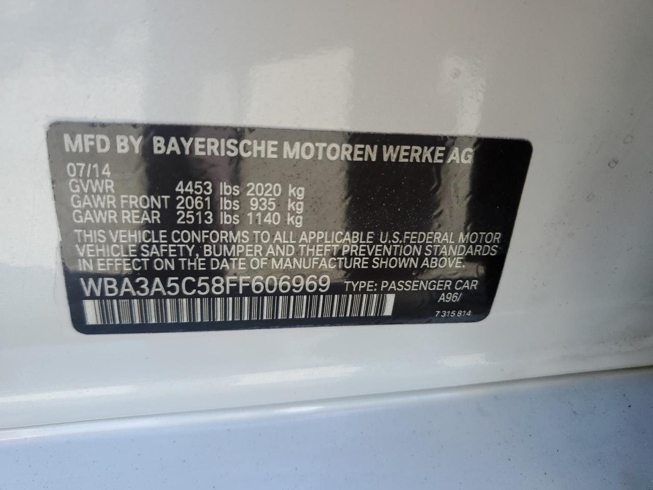 2015 BMW 328 I VIN: WBA3A5C58FF606969 Lot: 77801984