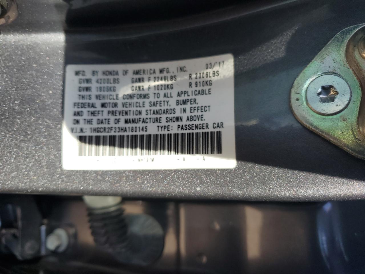 1HGCR2F33HA180145 2017 Honda Accord Lx