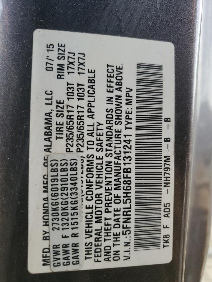 5FNRL5H68FB131241 2015 Honda Odyssey Exl