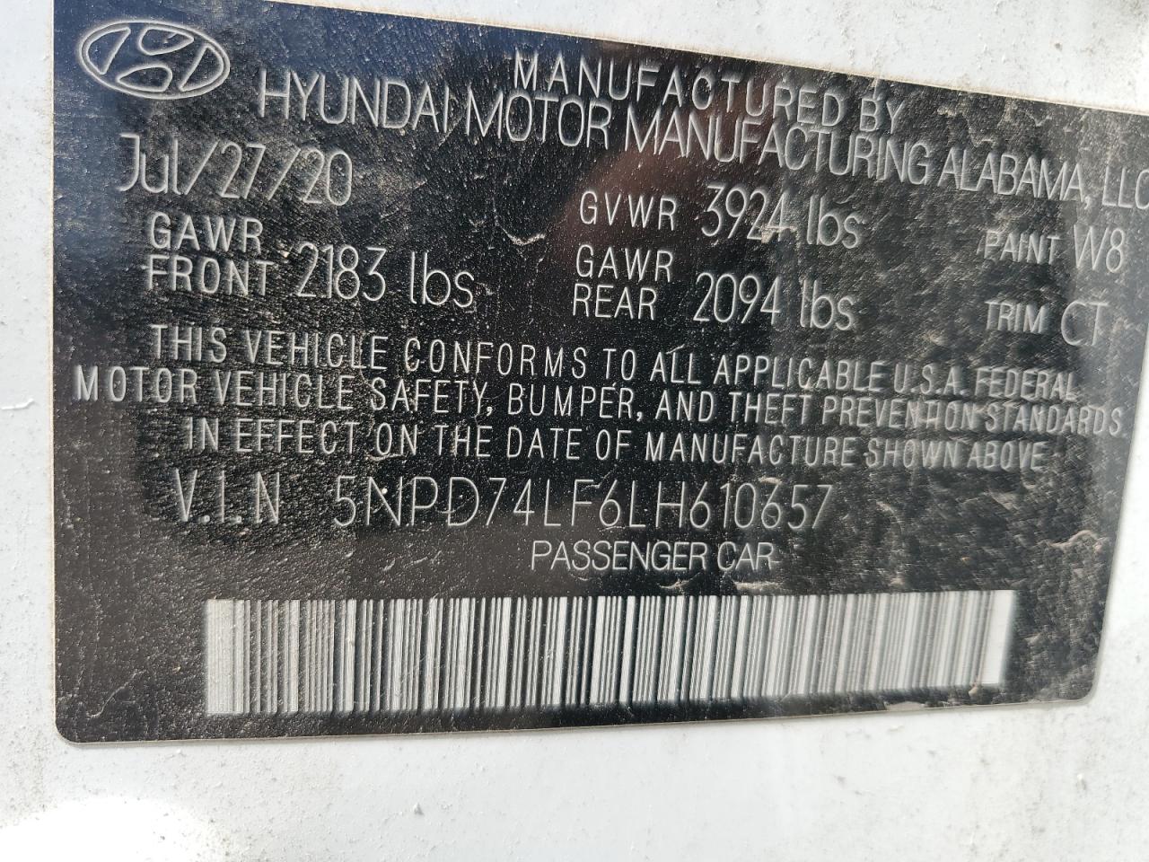 5NPD74LF6LH610657 2020 Hyundai Elantra Se