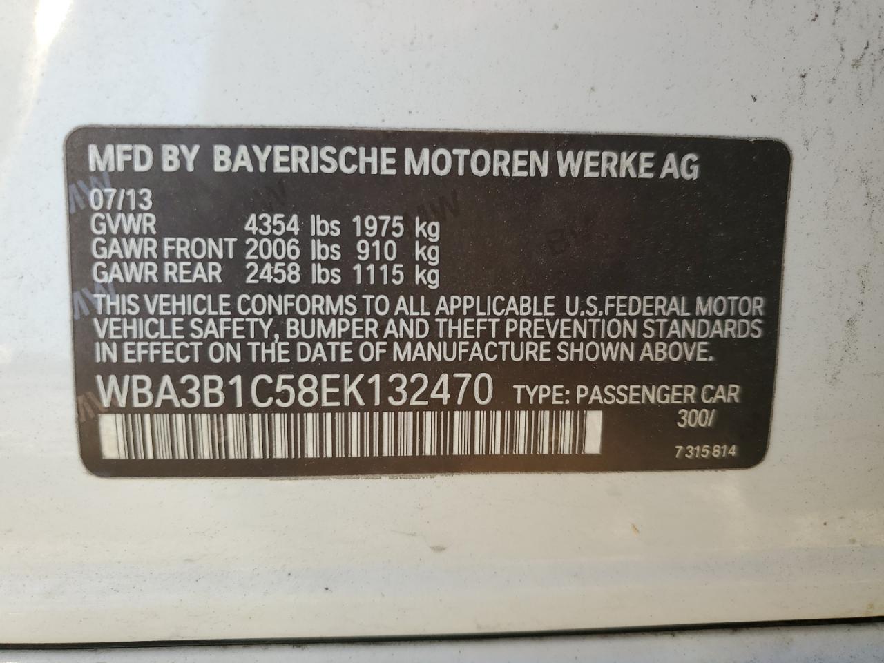 WBA3B1C58EK132470 2014 BMW 320 I