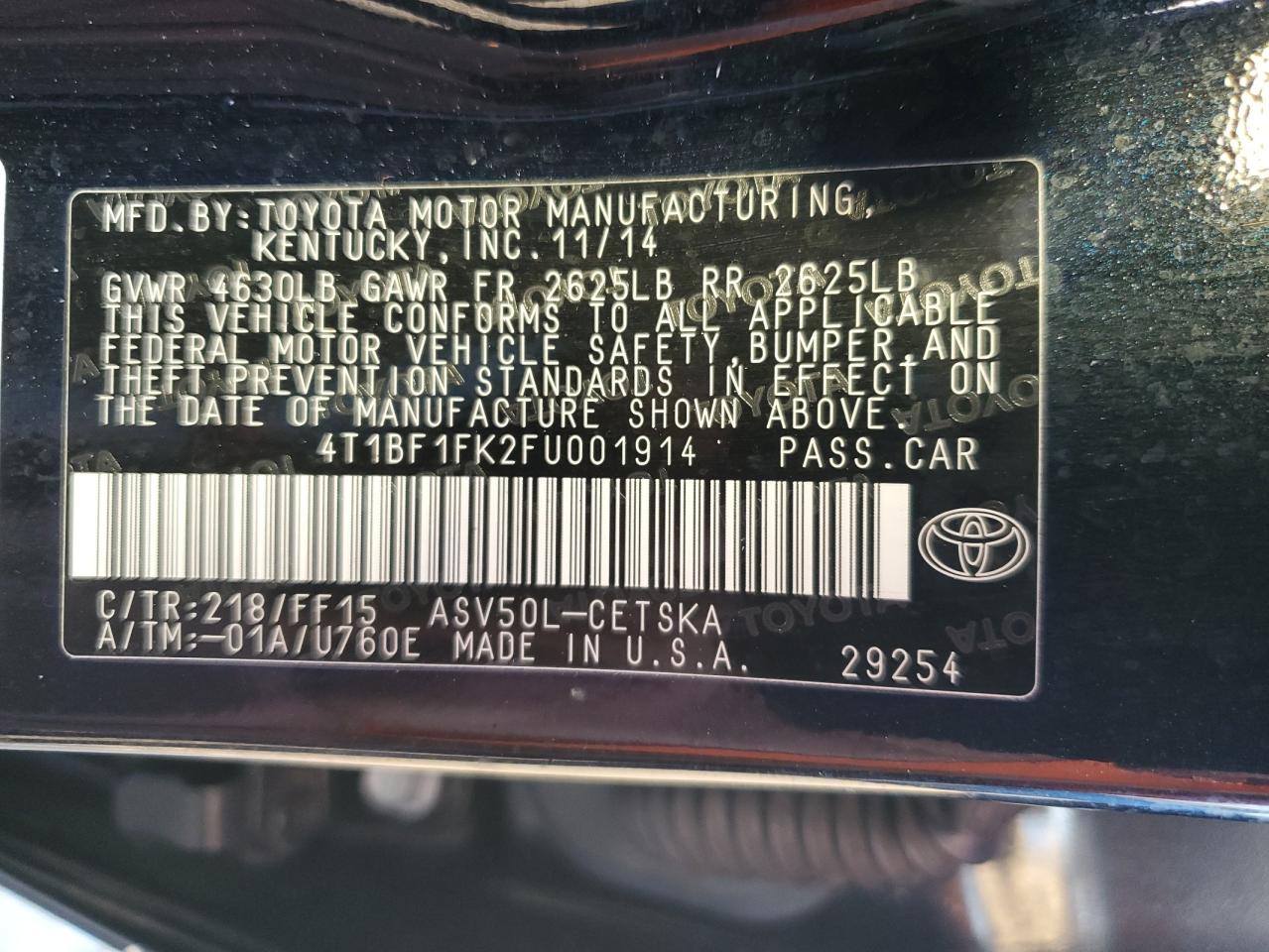 4T1BF1FK2FU001914 2015 Toyota Camry Le