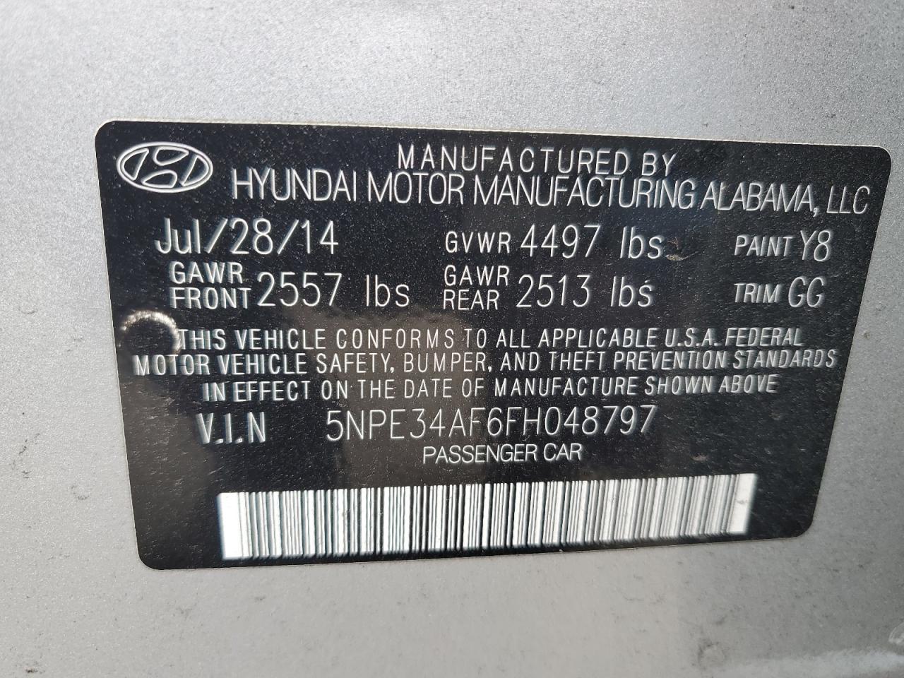 2015 Hyundai Sonata Sport VIN: 5NPE34AF6FH048797 Lot: 75000564