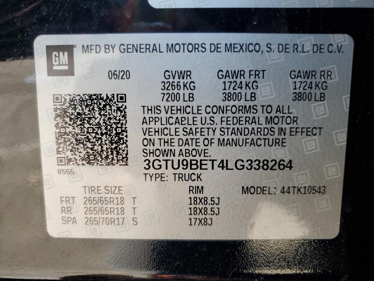 2020 GMC Sierra K1500 Sle VIN: 3GTU9BET4LG338264 Lot: 75315334