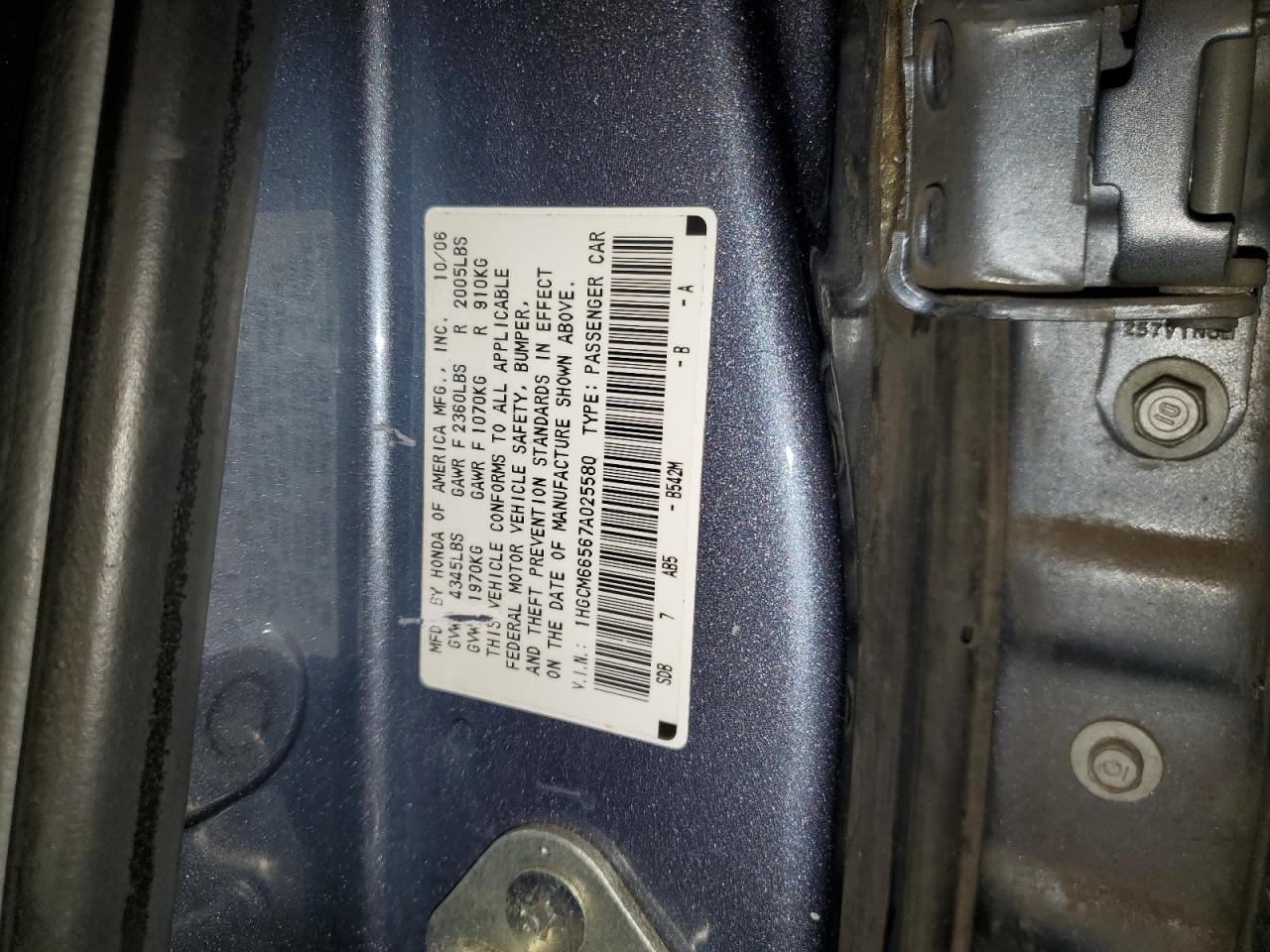 1HGCM66567A025580 2007 Honda Accord Ex