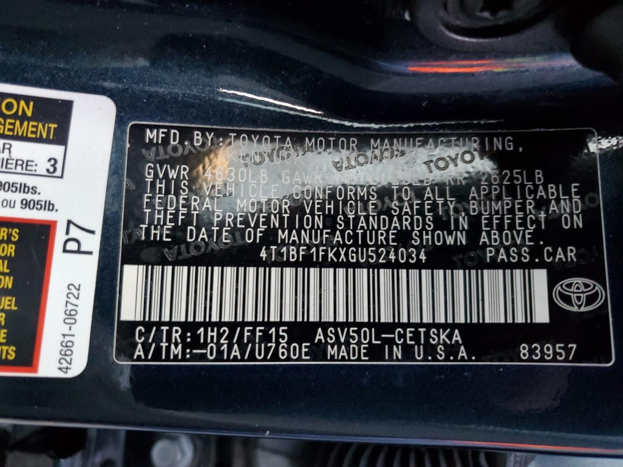 VIN 4T1BF1FKXGU524034 2016 TOYOTA CAMRY no.13