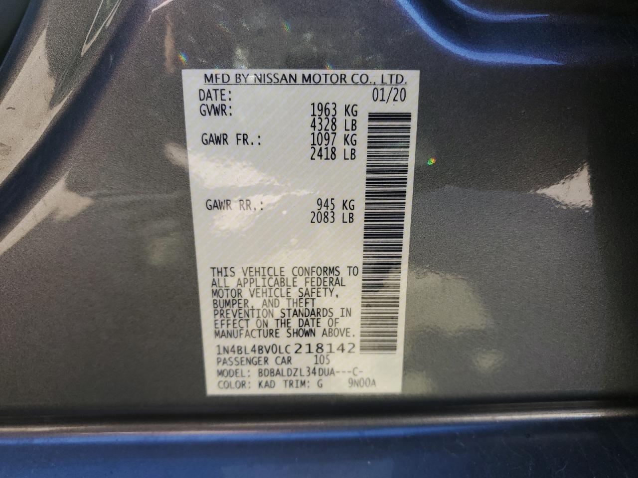 1N4BL4BV1LC116526 2020 Nissan Altima S