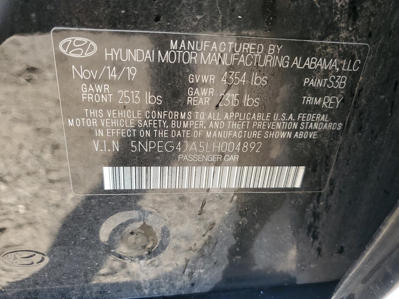 5NPEG4JA5LH004892 2020 Hyundai Sonata Se