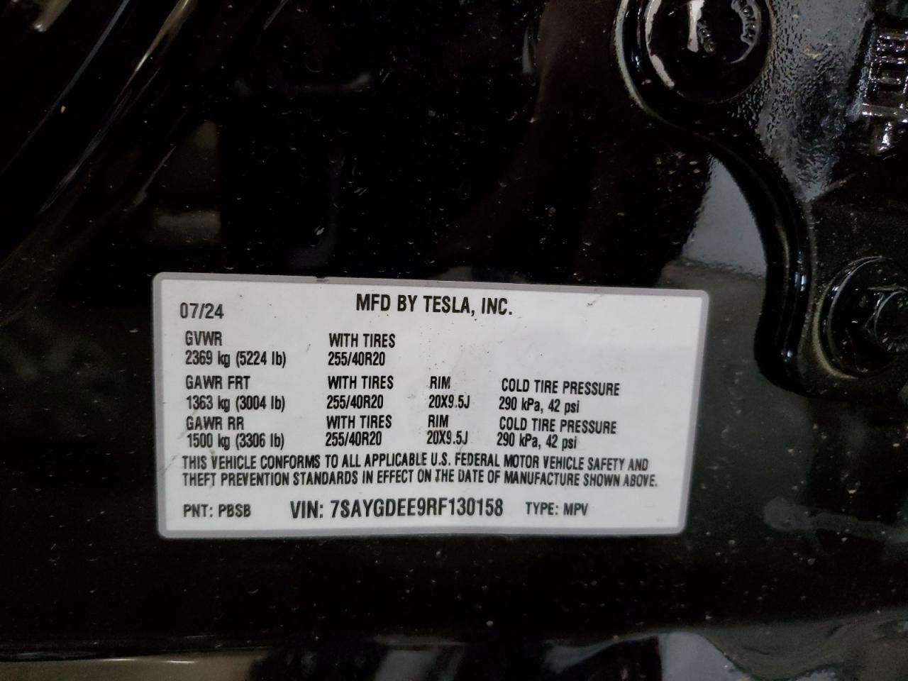 7SAYGDEE9RF130158 2024 Tesla Model Y