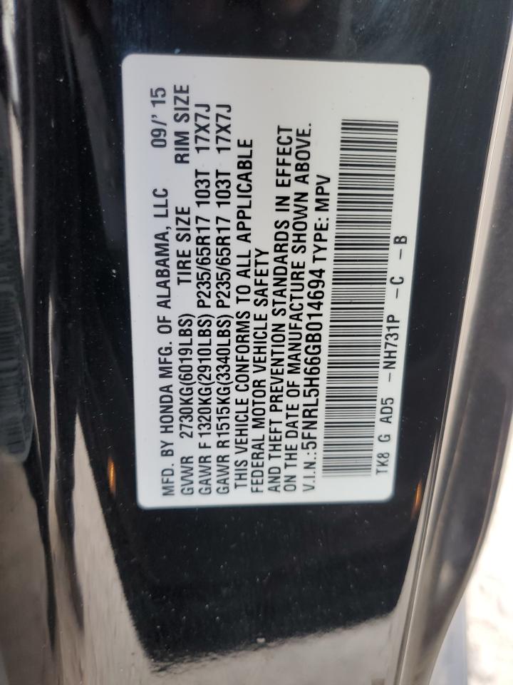 2016 Honda Odyssey Exl VIN: 5FNRL5H66GB014694 Lot: 75304434