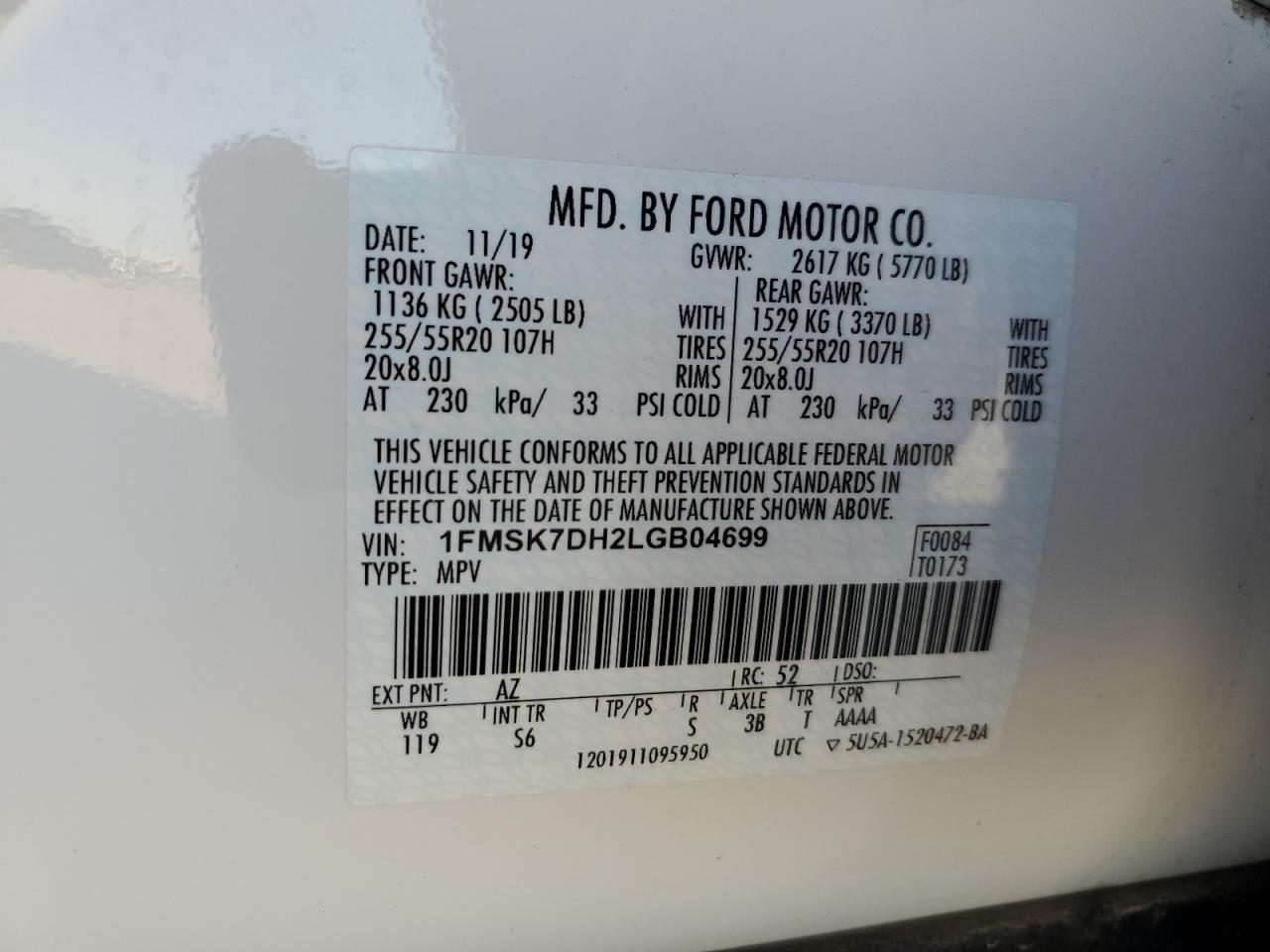 2020 Ford Explorer Xlt VIN: 1FMSK7DH2LGB04699 Lot: 73806414