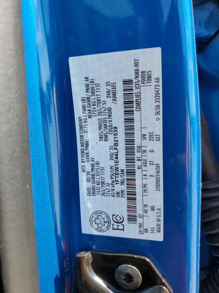 2020 Ford F150 Supercrew VIN: 1FTEW1E44LFB21539 Lot: 77221364