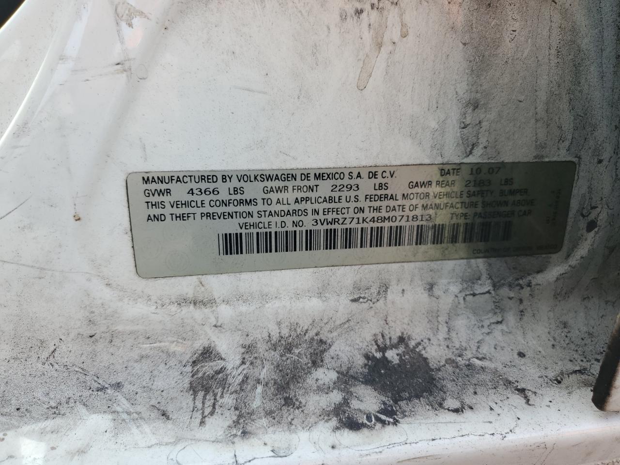 2008 Volkswagen Jetta Se VIN: 3VWRZ71K48M071813 Lot: 74147994