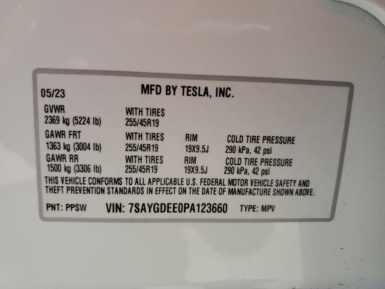 2023 Tesla Model Y VIN: 7SAYGDEE0PA123660 Lot: 78521994