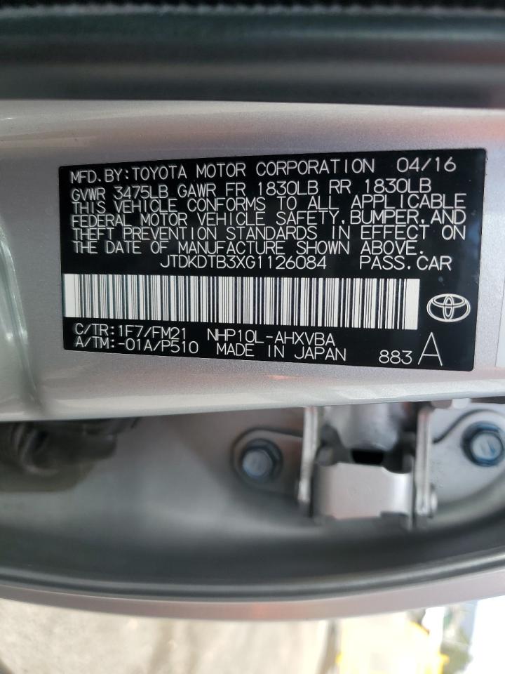 2016 Toyota Prius C VIN: JTDKDTB3XG1126084 Lot: 70742734