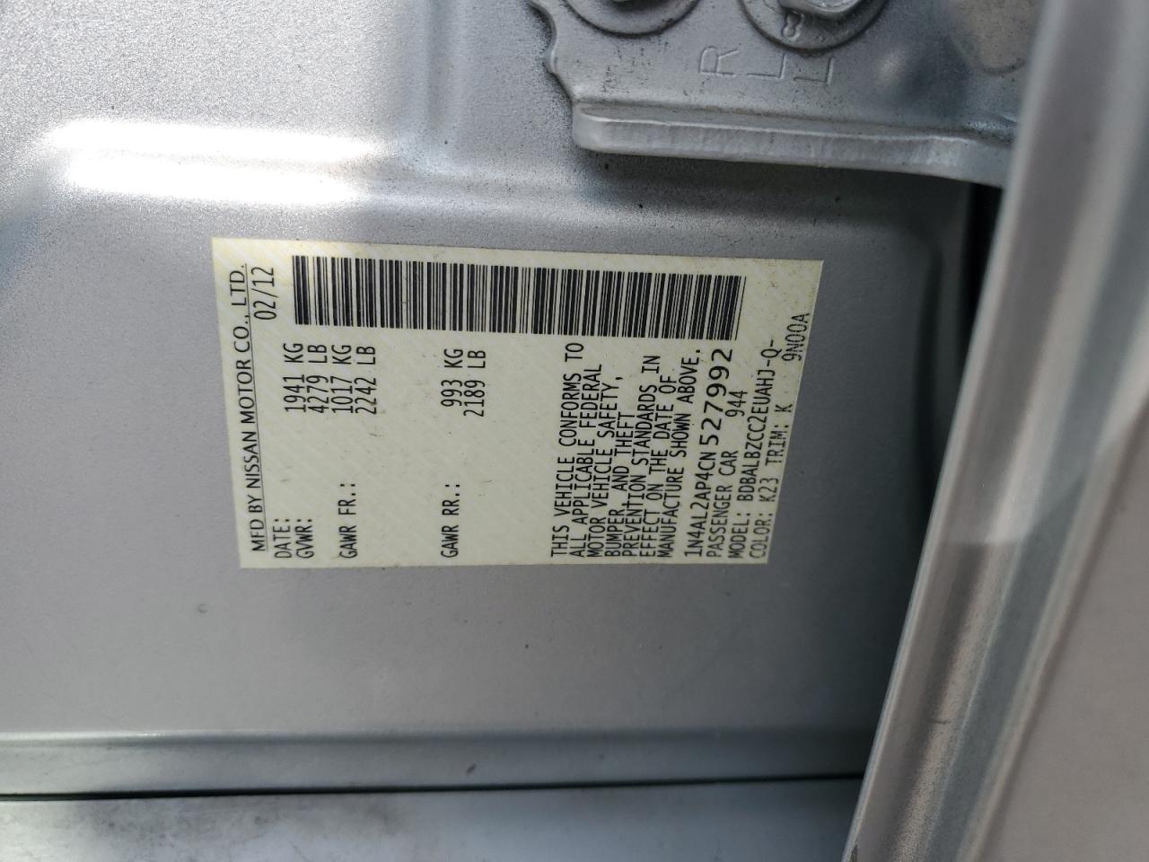 1N4AL2AP4CN527992 2012 Nissan Altima Base