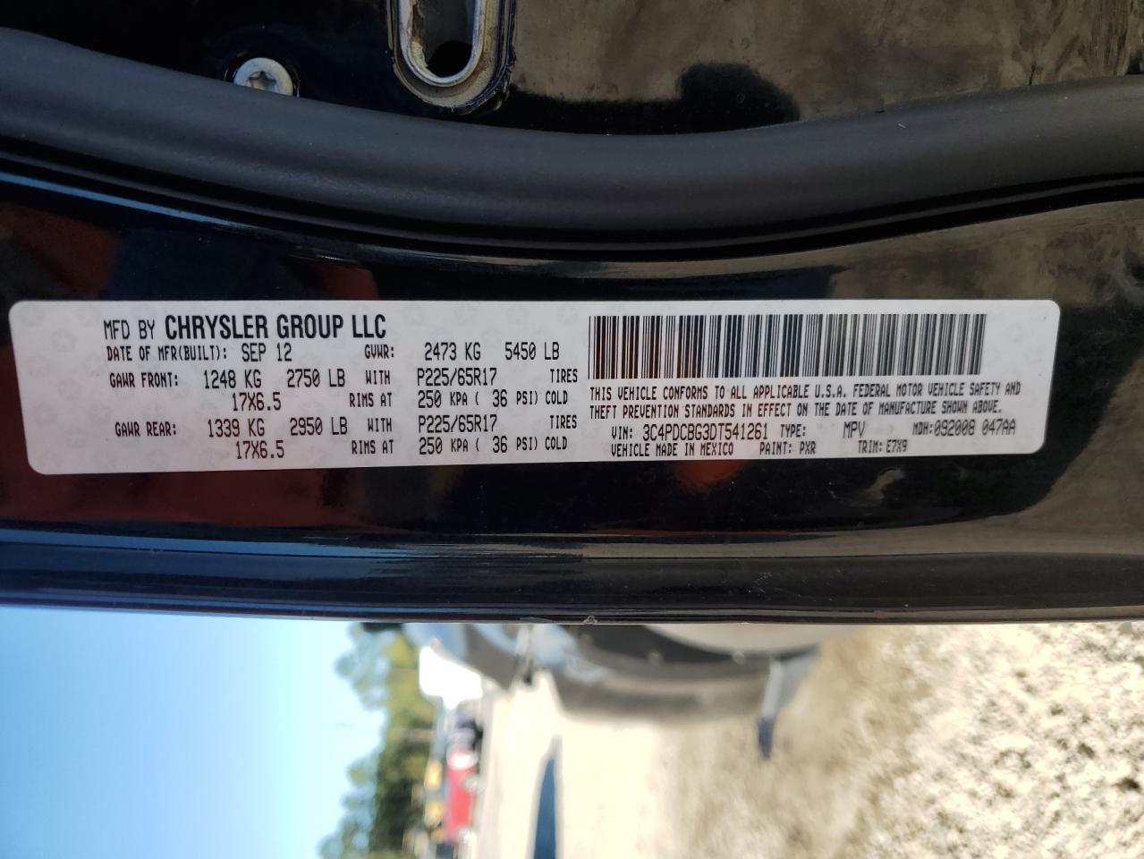 2013 Dodge Journey Sxt VIN: 3C4PDCBG3DT541261 Lot: 76036124