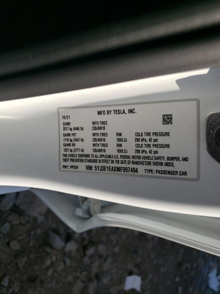 5YJ3E1EAXMF097494 2021 Tesla Model 3