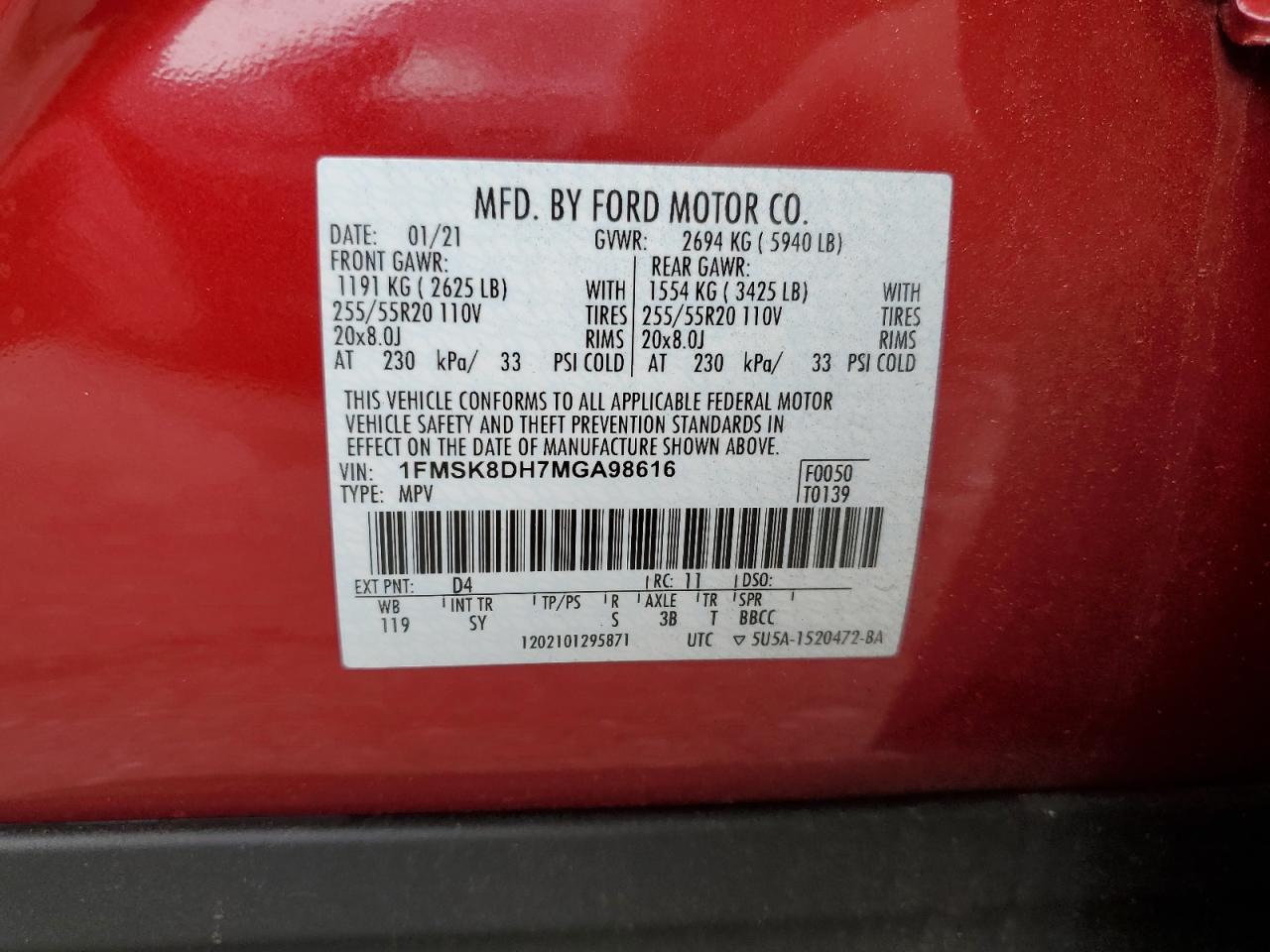 2021 Ford Explorer Xlt VIN: 1FMSK8DH7MGA98616 Lot: 77310334