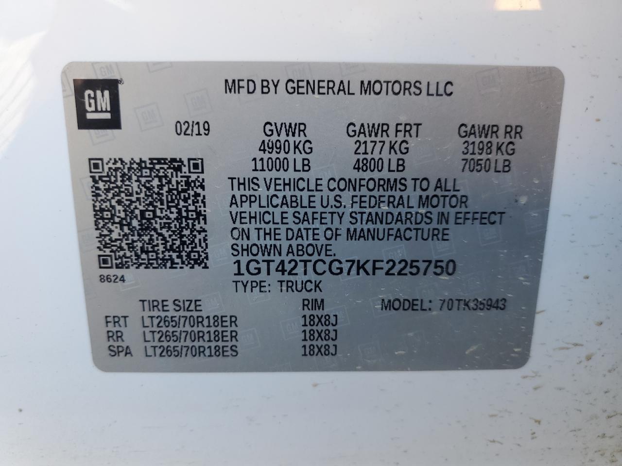 1GT42TCG7KF225750 2019 GMC Sierra K3500