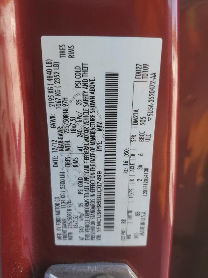 2013 Ford Escape Sel VIN: 1FMCU9H95DUC07499 Lot: 77039094