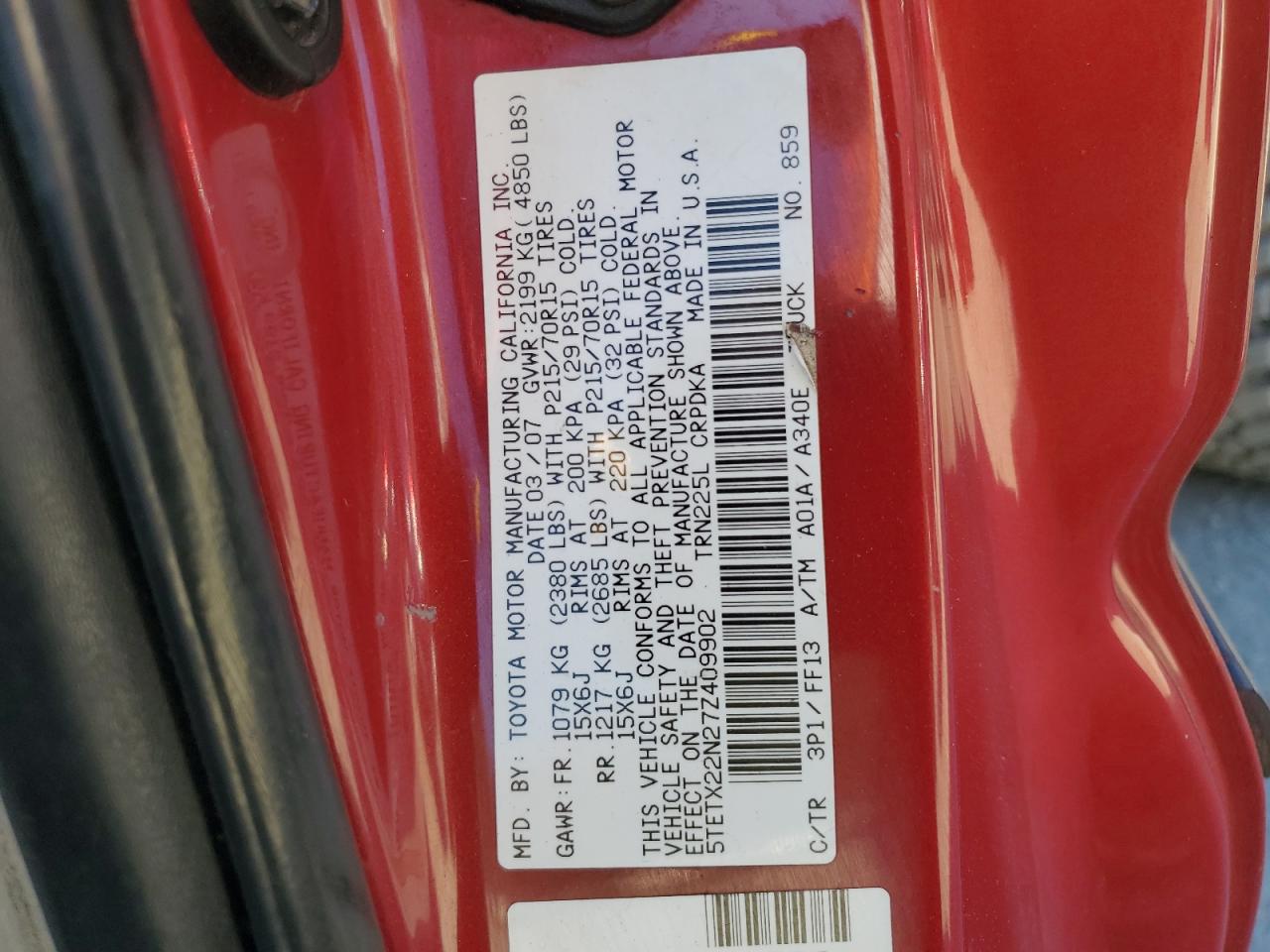 5TETX22N27Z409902 2007 Toyota Tacoma Access Cab