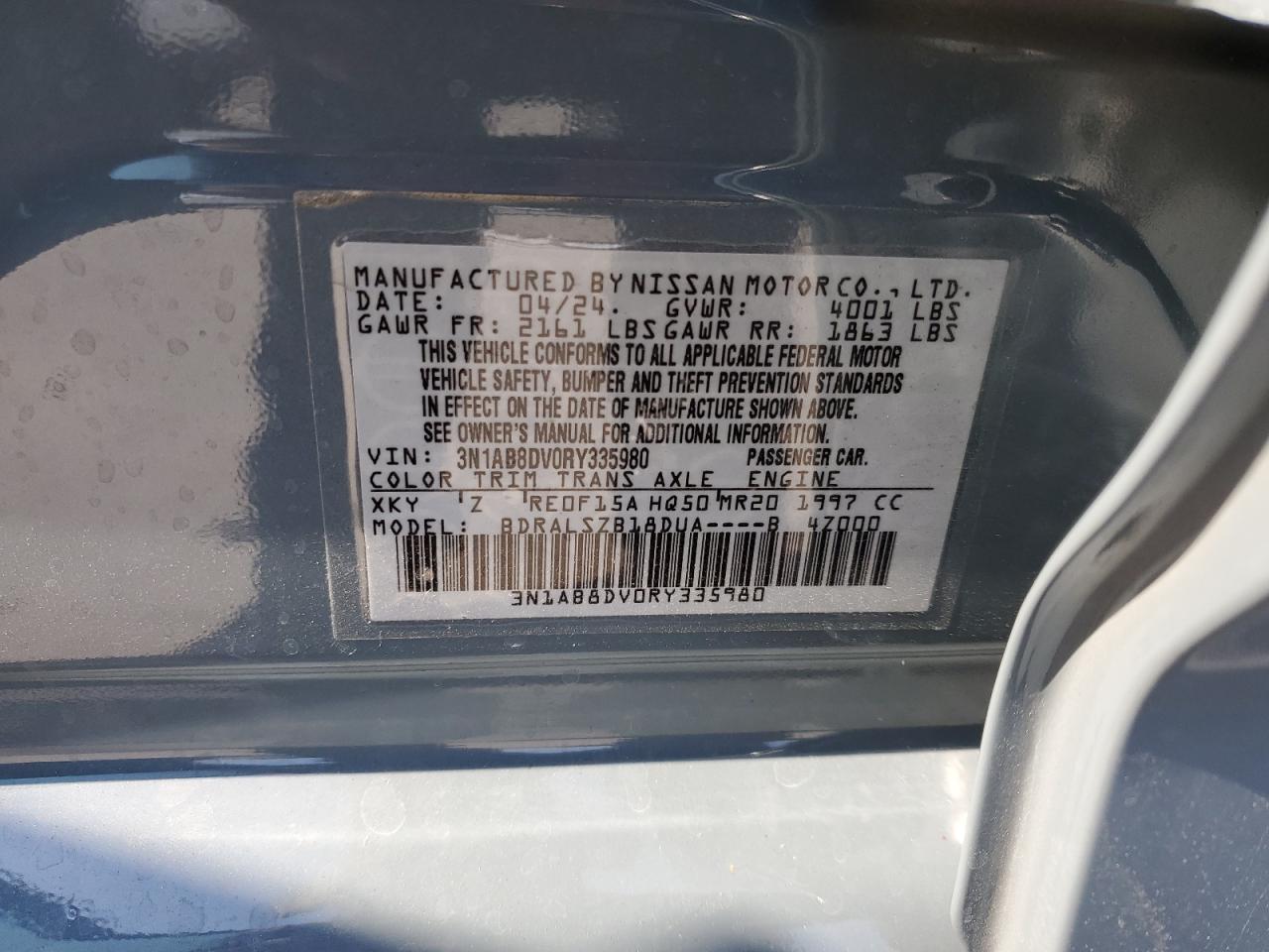 2024 Nissan Sentra Sr VIN: 3N1AB8DV0RY335980 Lot: 76366054