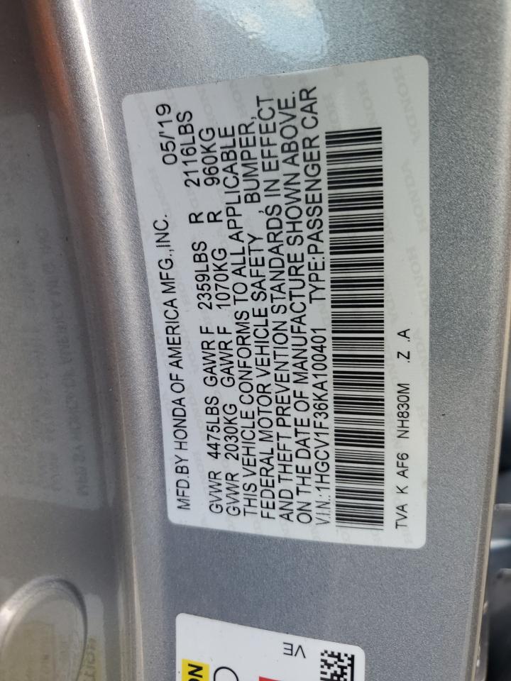 1HGCV1F36KA100401 2019 Honda Accord Sport