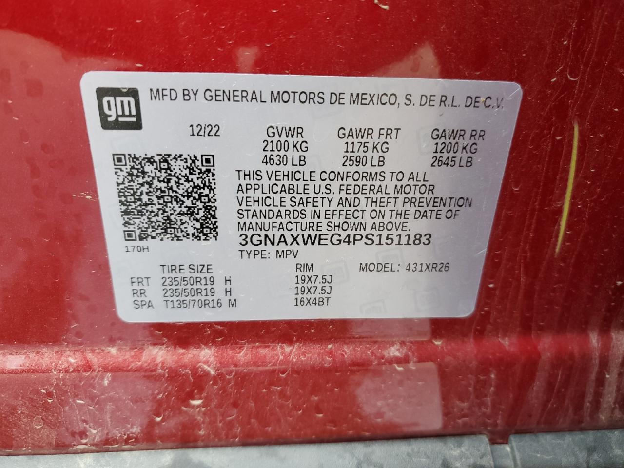 2023 Chevrolet Equinox Rs VIN: 3GNAXWEG4PS151183 Lot: 78822844