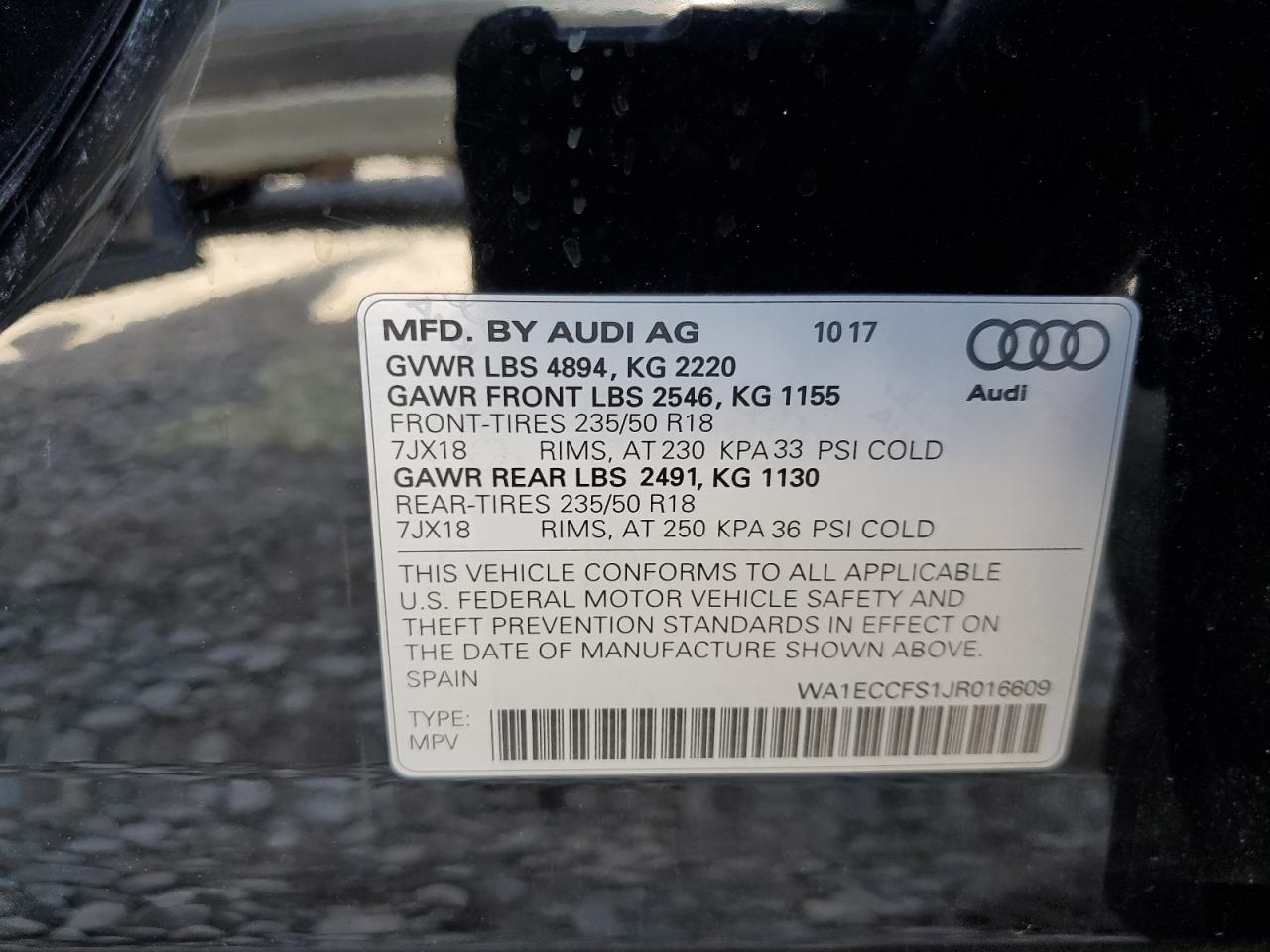 2018 Audi Q3 Premium VIN: WA1ECCFS1JR016609 Lot: 78472064