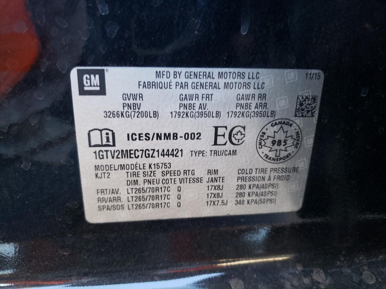 1GTV2MEC7GZ144421 2016 GMC Sierra K1500 Sle