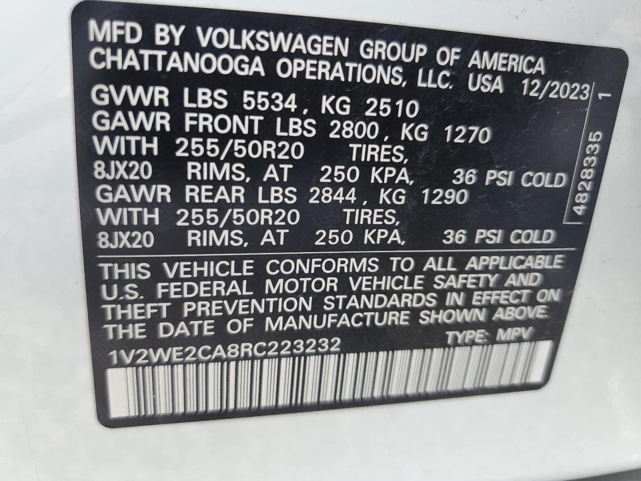 2024 Volkswagen Atlas Cross Sport Se VIN: 1V2WE2CA8RC223232 Lot: 74047914