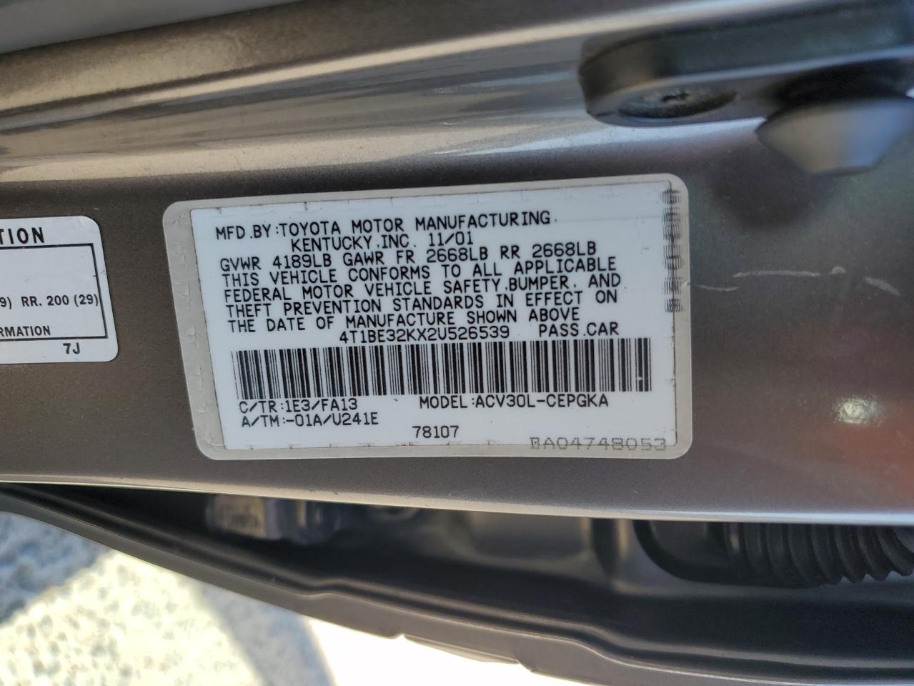 4T1BE32KX2U526539 2002 Toyota Camry Le