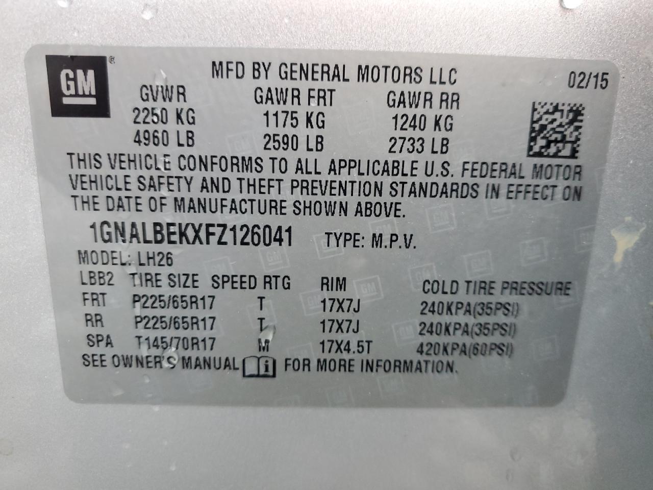 VIN 1GNALBEKXFZ126041 2015 CHEVROLET EQUINOX no.13