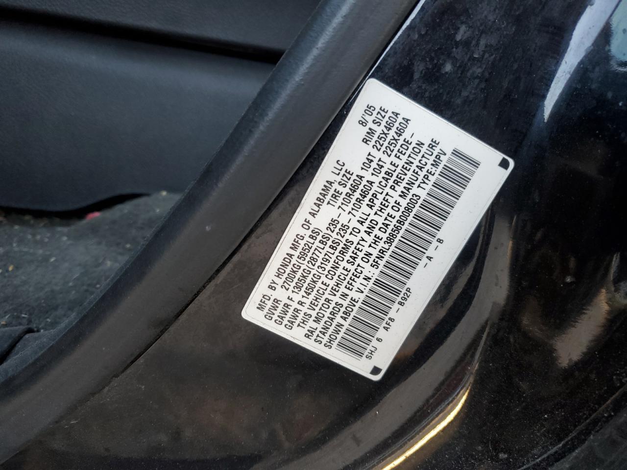 5FNRL38856B008003 2006 Honda Odyssey Touring