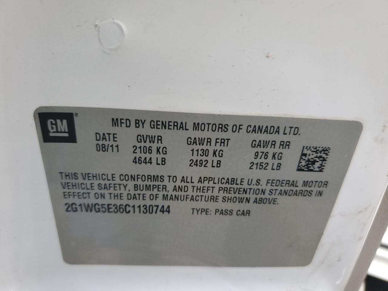 2012 Chevrolet Impala Lt VIN: 2G1WG5E36C1130744 Lot: 78789064