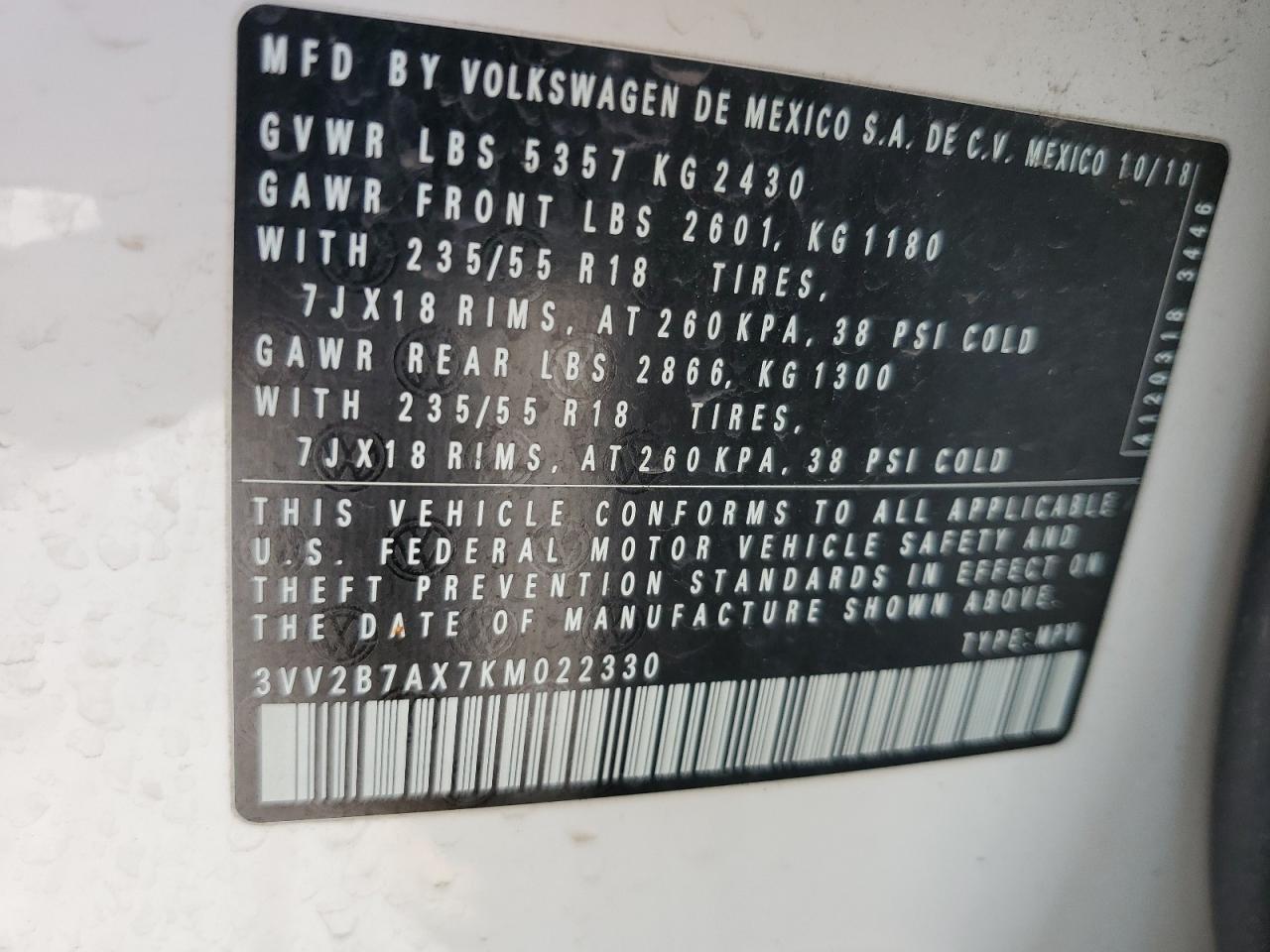 3VV2B7AX7KM022330 2019 Volkswagen Tiguan Se