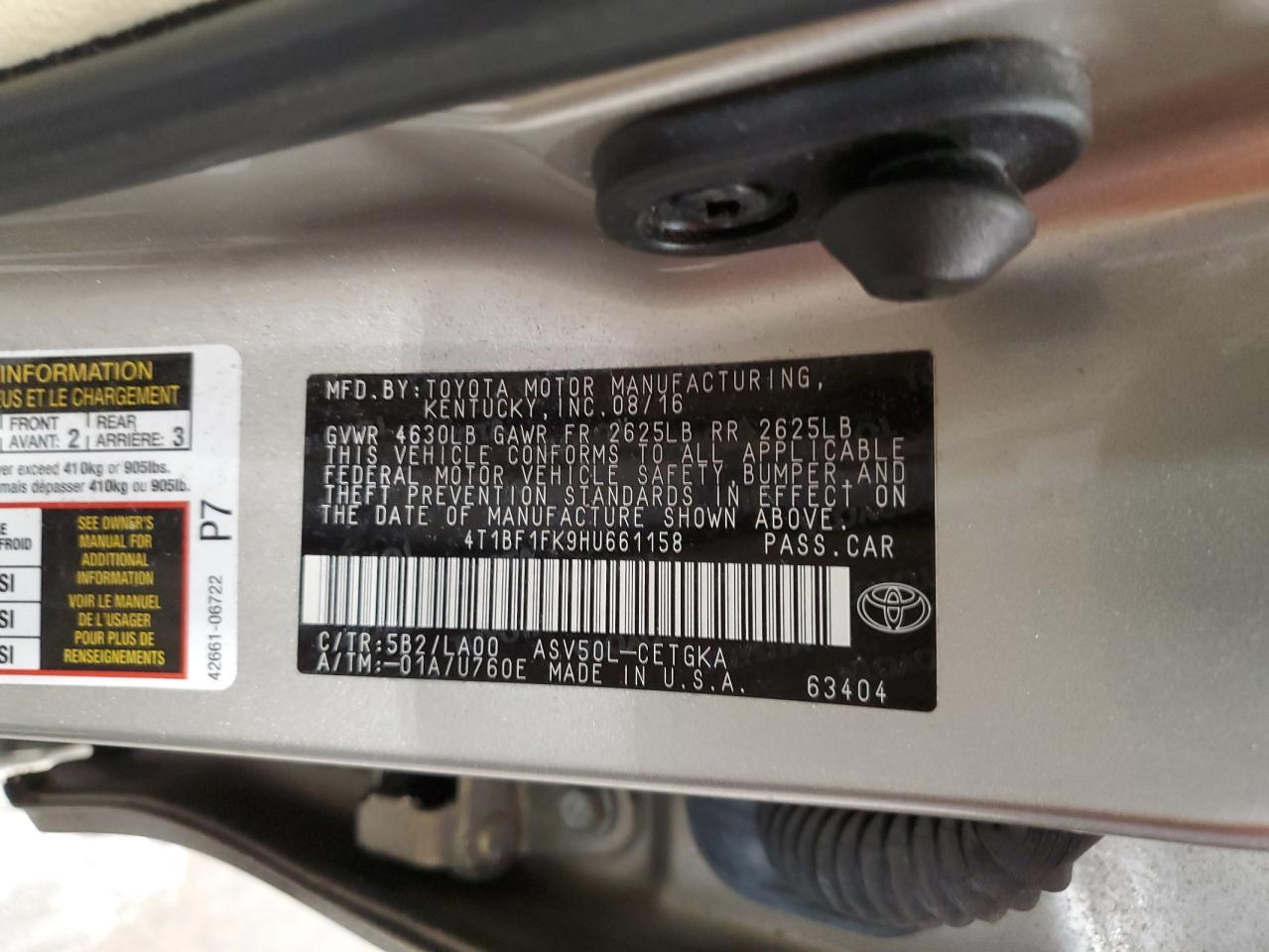 4T1BF1FK9HU661158 2017 Toyota Camry Le