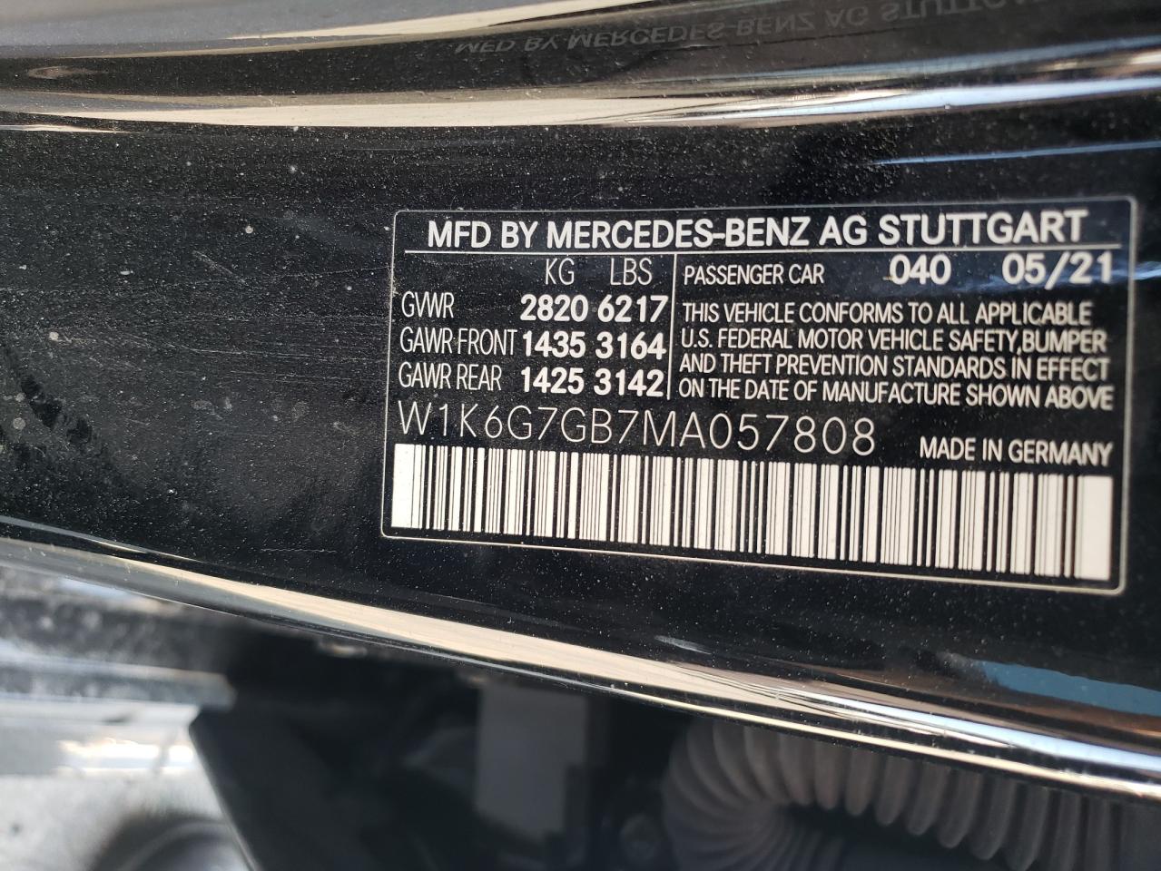 2021 Mercedes-Benz S 580 4Matic VIN: W1K6G7GB7MA057808 Lot: 74311104