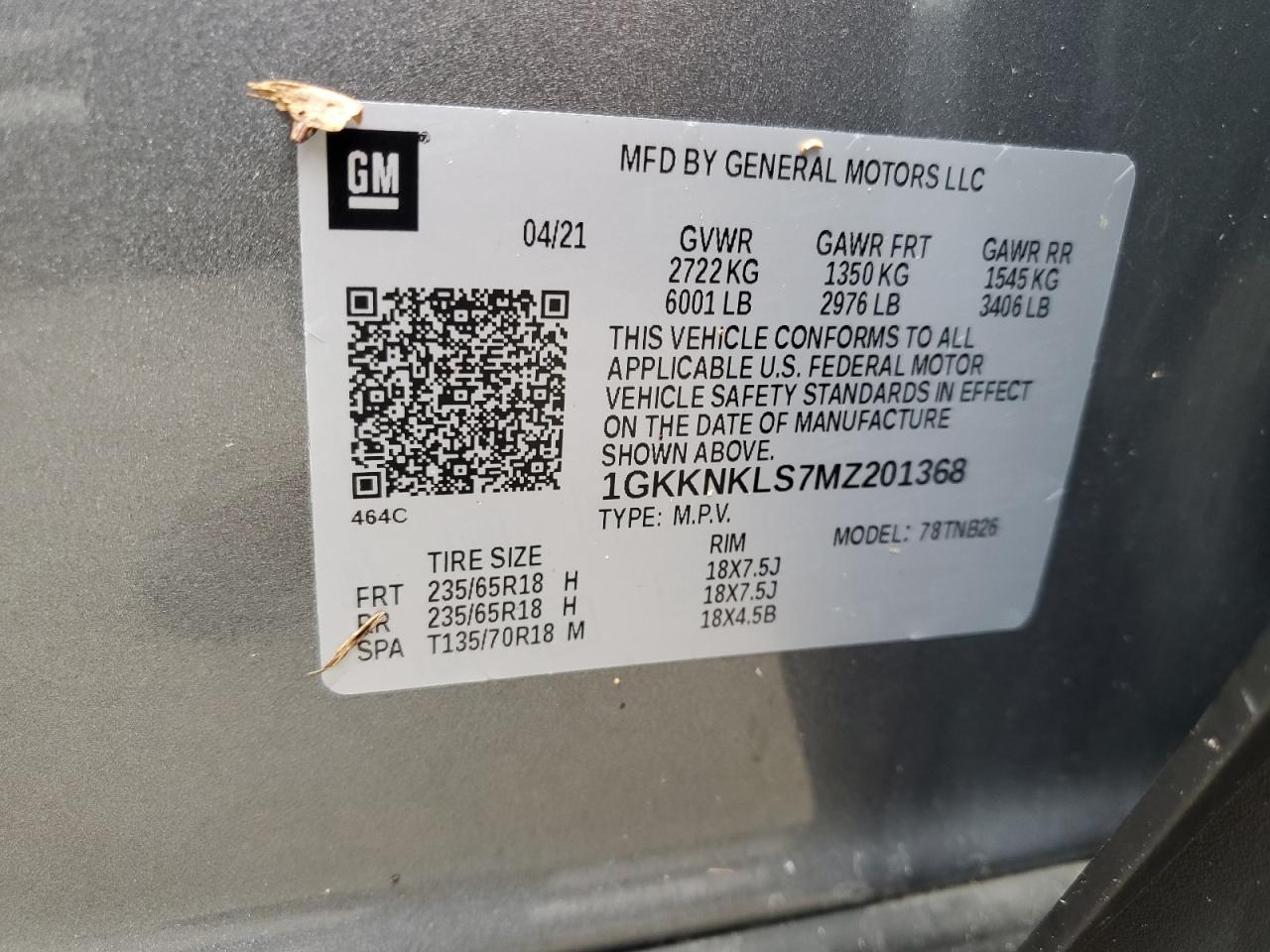 2021 GMC Acadia Sle VIN: 1GKKNKLS7MZ201368 Lot: 74838204