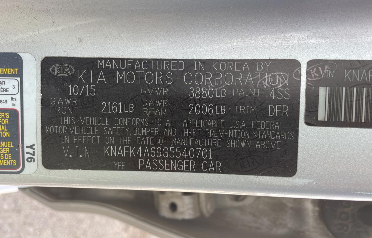 KNAFK4A69G5540701 2016 Kia Forte Lx