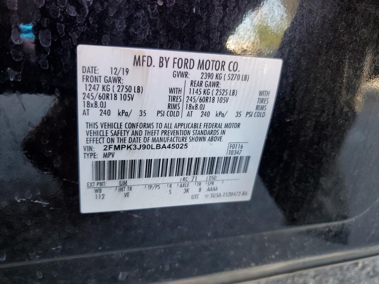 2FMPK3J90LBA45025 2020 Ford Edge Sel